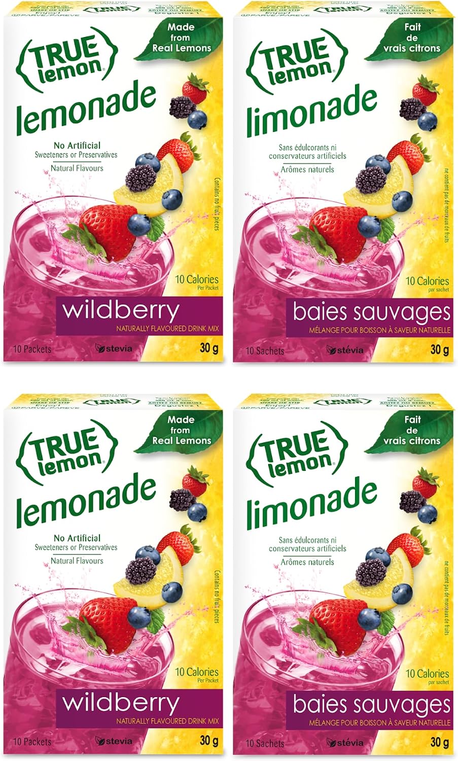 True Lemon WILDBERRY LEMONADE (Pack of 4) 10ct each box. True Citrus