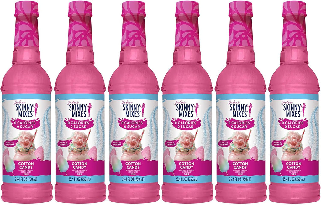 Jordan's Skinny Mixes Sugar Free Syrup, Cotton Candy, Fruit Flavored Water Enhancer, Drink Mix, Iced Tea, Lemonade, Drinks, Low Calorie Water Flavoring, Dairy & Gluten Free, Kosher, 25.4 Fl Oz, 6 Pack