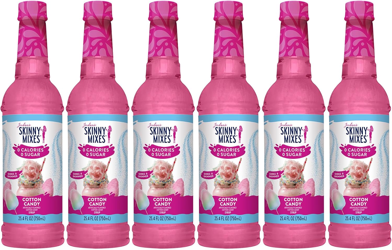Jordan's Skinny Mixes Sugar Free Syrup, Cotton Candy, Fruit Flavored Water Enhancer, Drink Mix, Iced Tea, Lemonade, Drinks, Low Calorie Water Flavoring, Dairy & Gluten Free, Kosher, 25.4 Fl Oz, 6 Pack