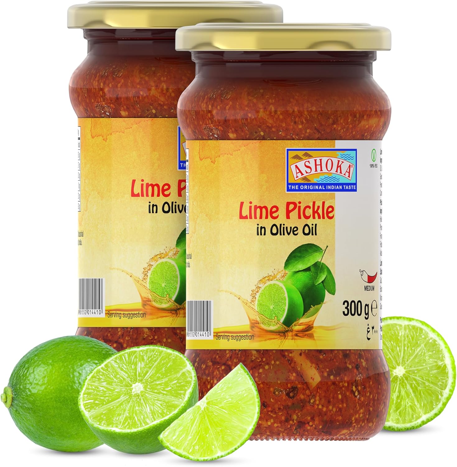 Ashoka 1932 | All Natural | Pickle in Olive Oil | Lime Pickle | Gourmet Pickle | Rich Blends of Spices | Great with Lentils | Pickle Relish | Vegan | Kosher Certified | 300 Grams (Pack of 2)