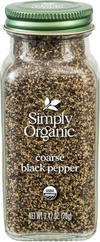 Simply Organic Coarse Ground Black Pepper, 2.47 Ounce Bottle, Coarsely Ground fo Fresh-Cracked Bite, Kosher