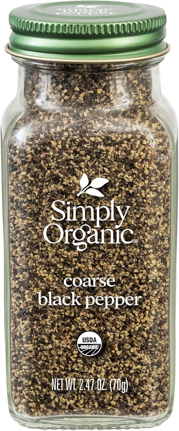 Simply Organic Coarse Ground Black Pepper, 2.47 Ounce Bottle, Coarsely Ground fo Fresh-Cracked Bite, Kosher