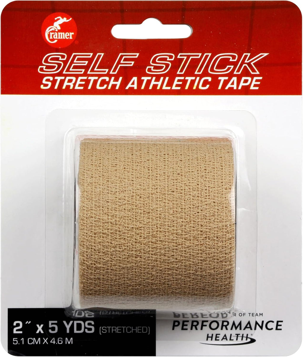 Cramer Eco-Flex Self-Stick Stretch Tape, Cohesive Tape, Flexible Elastic Sports Tape, Athletic Training Room Supplies, Easy Tear & Self-Adherent Bandage Wrap, Single 5 Yard Roll, Beige