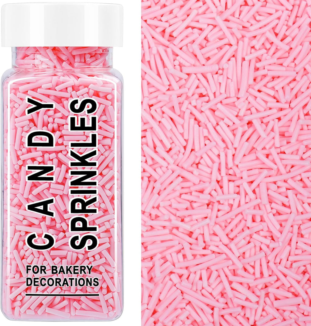 Pink Sprinkles, Edible Light Pink Jimmies Sprinkles for Baking Topping, Cupcakes, Cookies, Ice Cream & Cake Decorating, Wedding Party Valentines Supplies