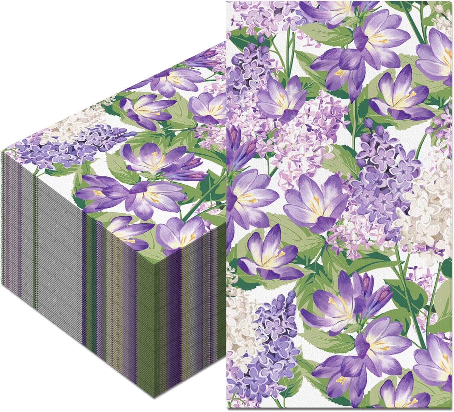 40Pcs Lilac Guest Napkins, Purple Floral Disposable Paper Napkins with Violet Bellflowers & Lilac Blossom Patterns, 4.5x8 Inch for Wedding, Bridal Shower, Afternoon Tea, Bathroom, Garden Party