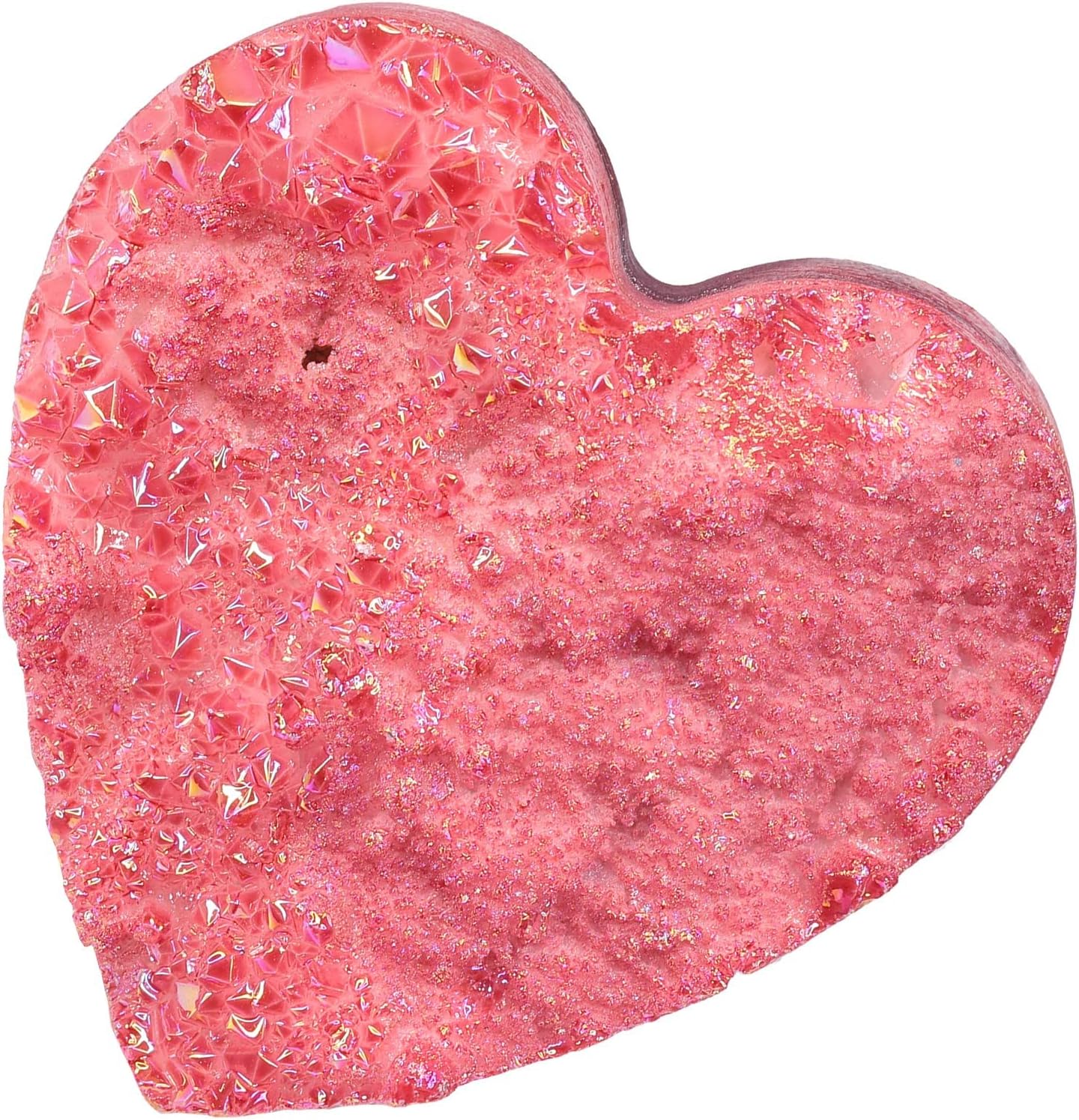 Nupuyai Titanium Coated Stone Crystal Cluster Specimen Heart Shaped Stone Natural Rock Quartz Decor for Home Desk, Red
