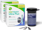OneTouch Ultra Plus Test Strips - 60 Count - Diabetic Test Strips for Blood Glucose Meter & Daily Blood Sugar Levels - 30 Count/Pack (2 Pack)