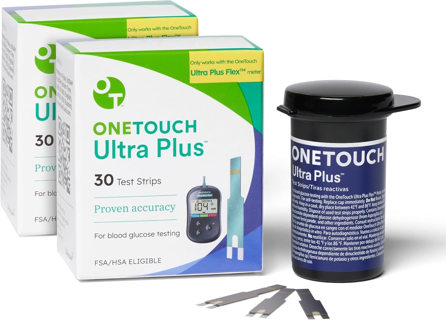 OneTouch Ultra Plus Test Strips - 60 Count - Diabetic Test Strips for Blood Glucose Meter & Daily Blood Sugar Levels - 30 Count/Pack (2 Pack)