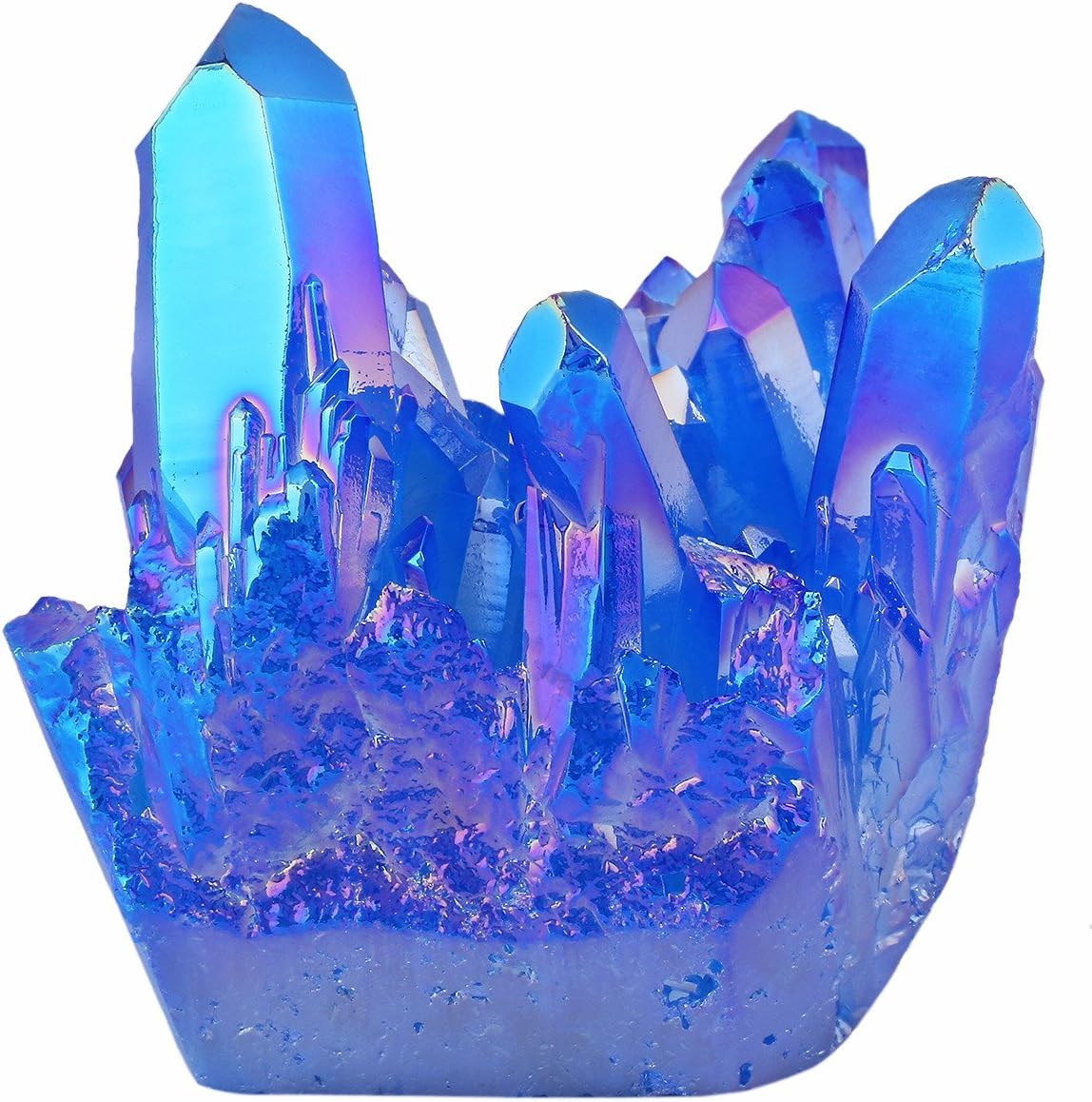 mookaitedecor Titanium Coated Natural Rock Crystal Cluster Geode Stone Specimen, Blue