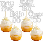Ephlyn 24Pcs 55th Birthday Cupcake Toppers Glitter Straight Outta 1971 Cupcake Picks Hello 55 Cheers to 55 Years Cake Decorations for 55th Birthday Anniversary Party Decorations Supplies Silver
