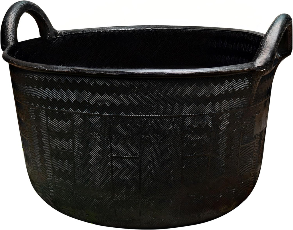 Large Bucket with Handles - 30L/8-Gal Natural Rubber Bucket - Multi Use Yard Waste Bin, Harvesting Basket for Gardening, or Utility Tub for Soaking and Washing Laundry by Kings County Tools (Black)