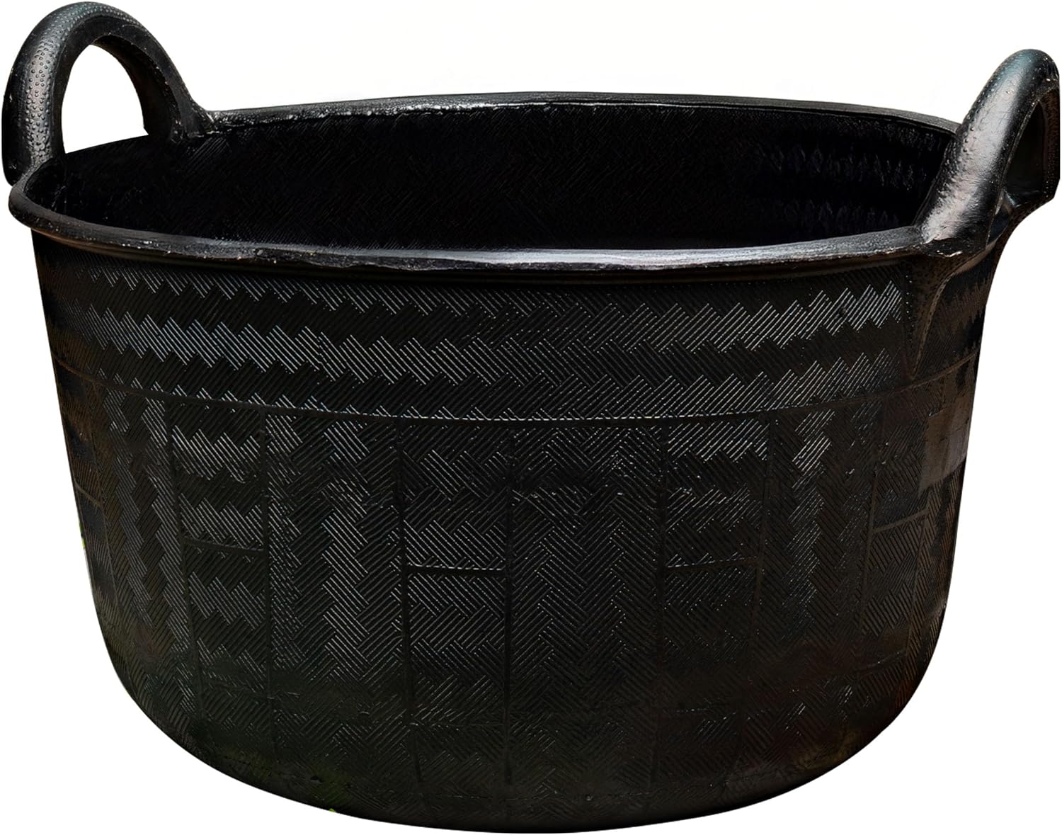 Large Bucket with Handles - 30L/8-Gal Natural Rubber Bucket - Multi Use Yard Waste Bin, Harvesting Basket for Gardening, or Utility Tub for Soaking and Washing Laundry by Kings County Tools (Black)