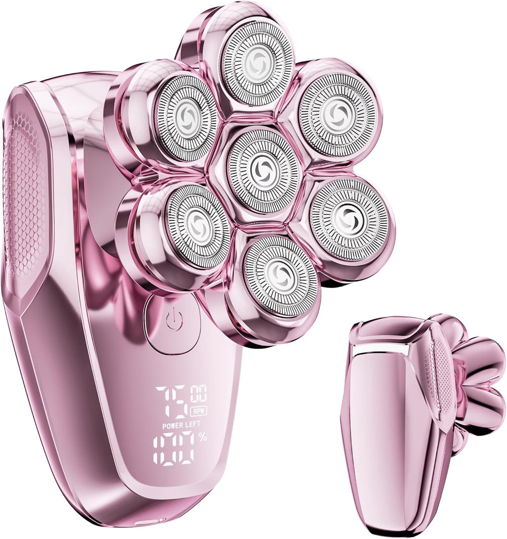 Electric Razors for Women - 7D Electric Shaver for Women, IPX8 Waterproof with USB-C Fast Charge, LED Display, 2 Speeds & Magnetic Heads,Raspberry Sorbet