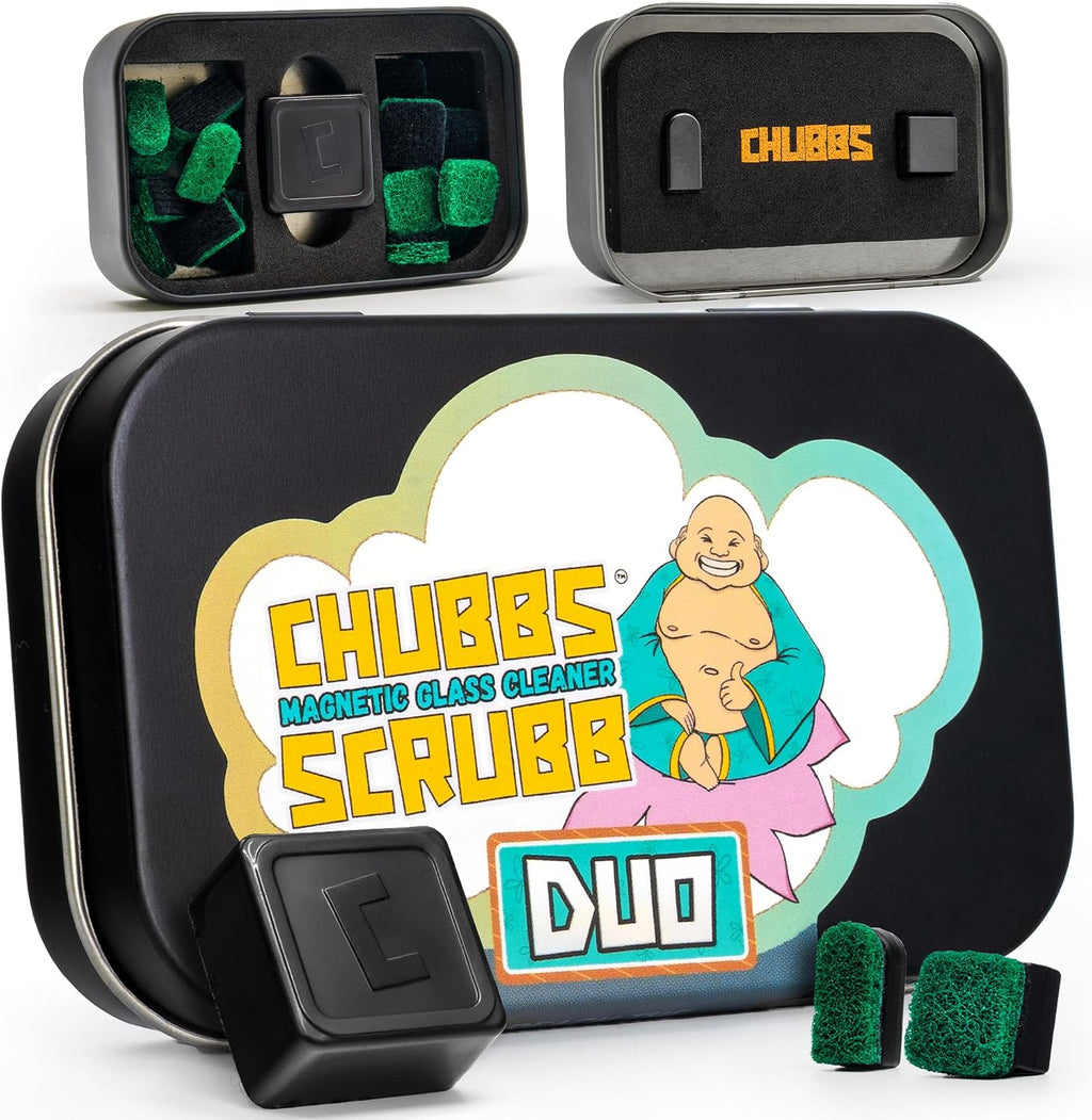 Chubbs Scrubb Duo Magnetic Glass Cleaner Kit - Mini Magnet Scrubber for Hard-to-Reach Stains on Glass, Ceramic & Metal
