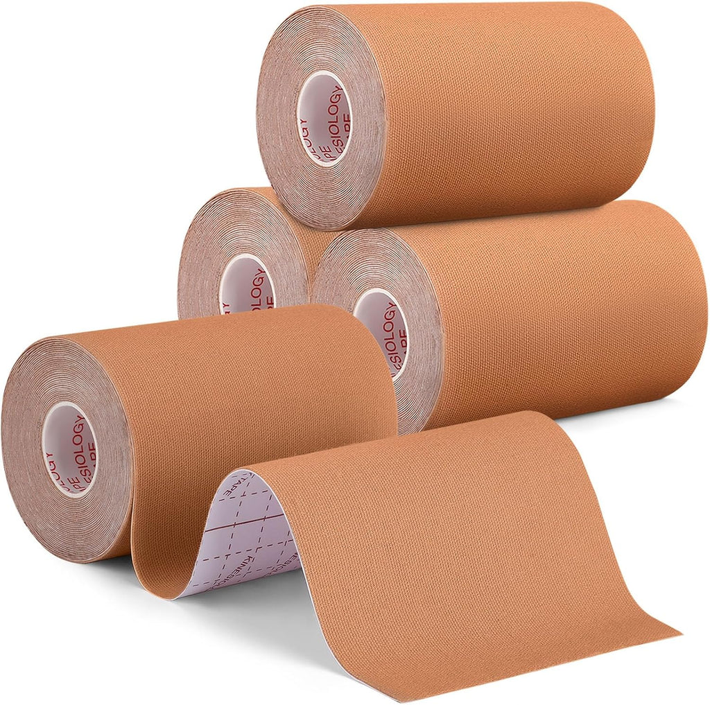 4 Rolls Kinesiology Tape, 4in x 5.5yd Extra Wide Breathable Muscle Support Adhesive Sport Tape for Knee Pain Relief, Latex Free Cotton Elastic Uncut Strips for Joints, Back, Ankle, Shoulder, Wrist