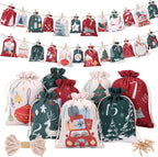 Naler 24PCS Christmas Drawstring Gift Bags, 24 PCS Christmas Advent Calendar Bags for Gift Wrapping, Gift Pouches for Xmas Presents Party Favor (Large, Small)
