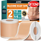 Arme Silicone Scar Tape, 1.6" x 240" Silicone Scar Sheets(2 Rolls-6M), Medical Grade Scar Tape Removal Sheets for Surgical Scars, Reusable Scar Removal Strips for Tummy Tuck C-Section Keloid