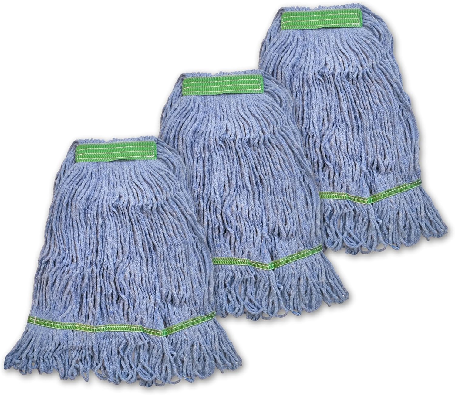 Super Clean Planet Heavy Duty Mop Head Refill (3-Pack) – Industrial Blue Cotton, Looped-End Wet Mop Heads for General, Commercial, Janitorial & Floor Cleaning