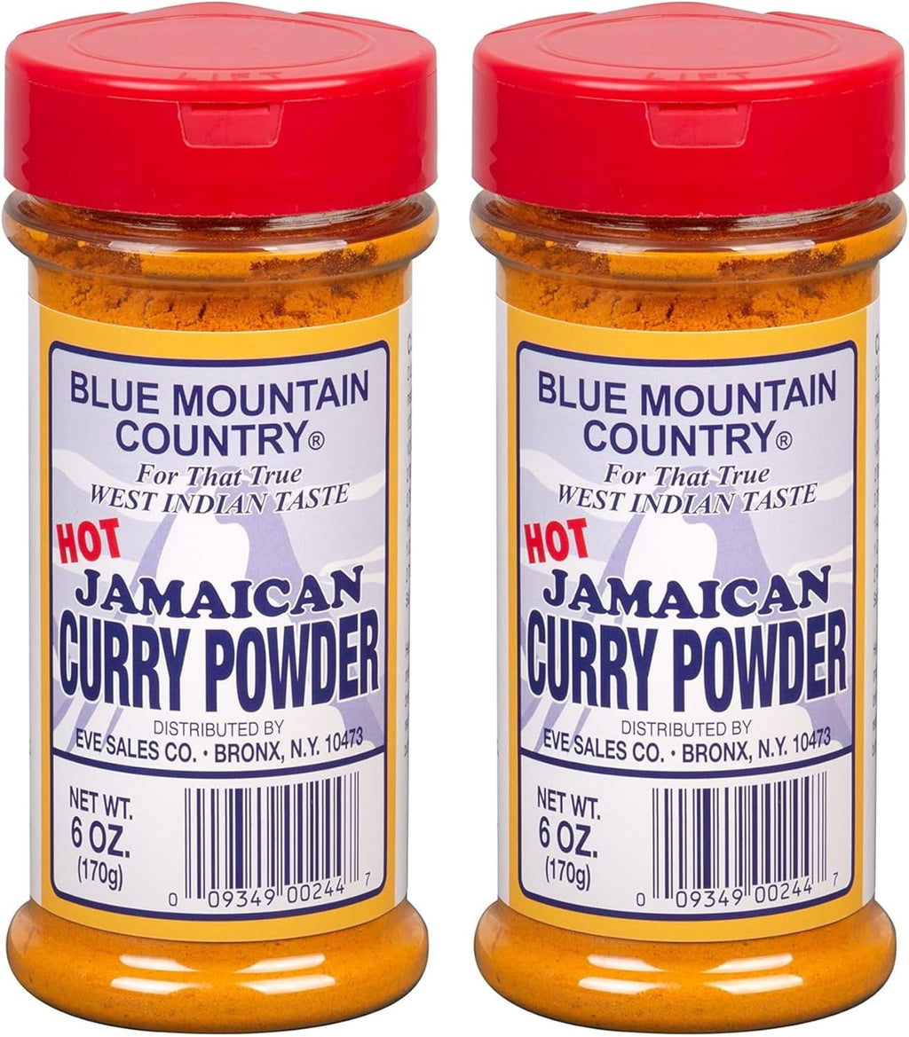 Blue Mountain Country Jamaican Curry Powder Hot – 6 oz Shaker Bottle | Authentic Spicy West Indian Curry Blend for Meat, Seafood, Vegetables & More [Pack of 2]