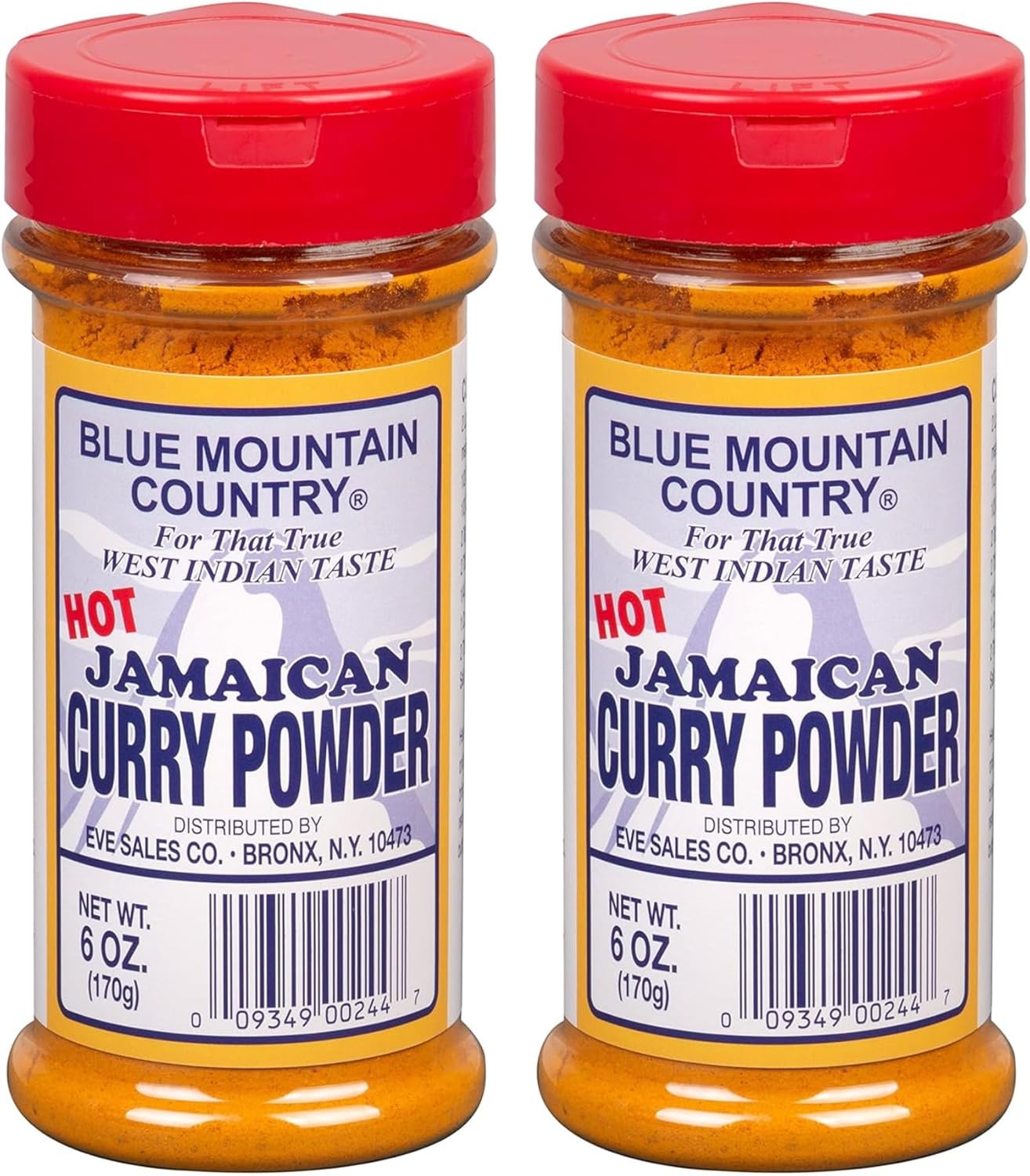 Blue Mountain Country Jamaican Curry Powder Hot – 6 oz Shaker Bottle | Authentic Spicy West Indian Curry Blend for Meat, Seafood, Vegetables & More [Pack of 2]