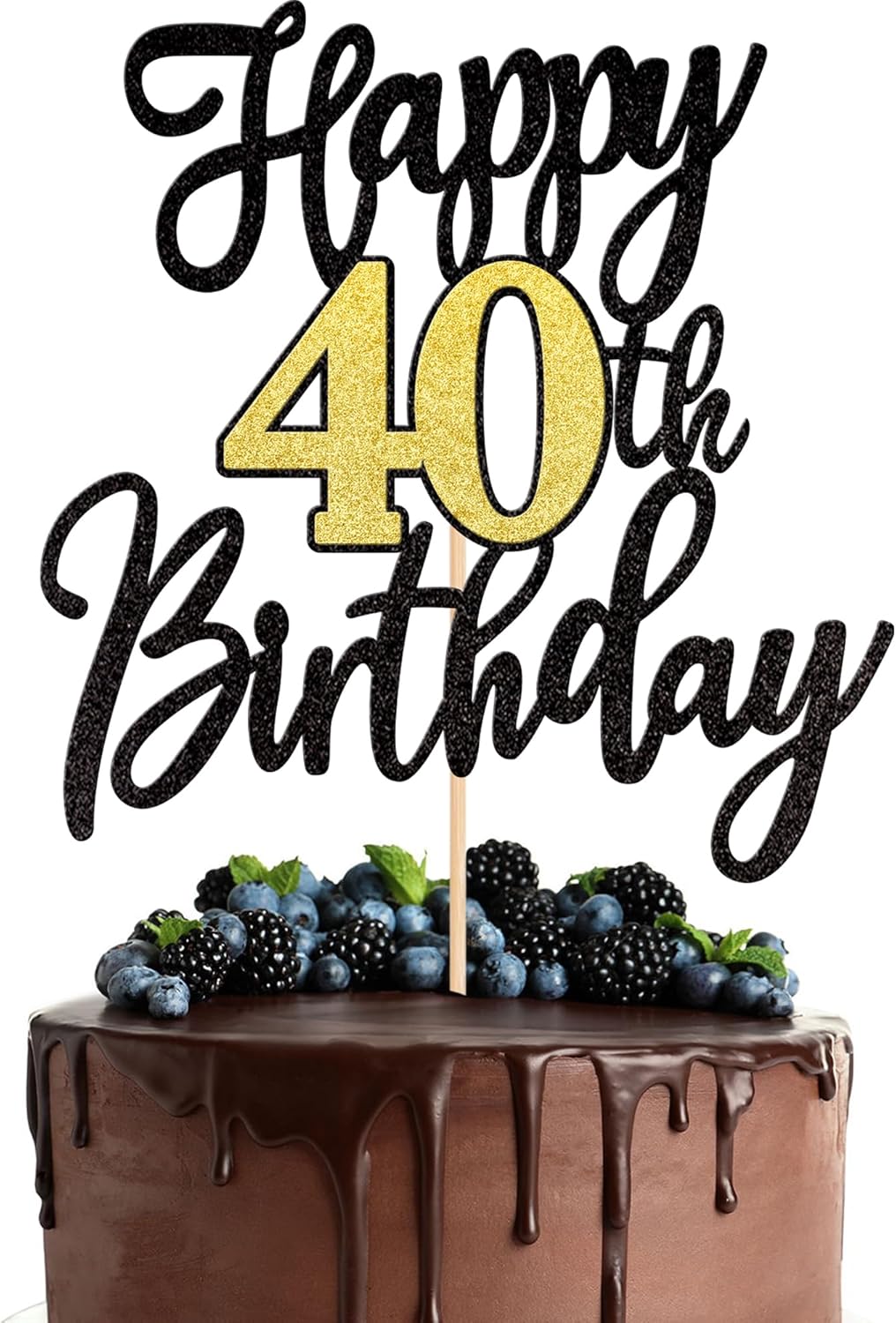 1 PCS Happy 40th Birthday Cake Topper Black Gold Glitter Cheers to 40 Years Birthday Cake Pick 40 Fabulous Cake Decoration for Happy 40th Birthday Anniversary Party Cake Decorations Supplies