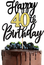 1 PCS Happy 40th Birthday Cake Topper Black Gold Glitter Cheers to 40 Years Birthday Cake Pick 40 Fabulous Cake Decoration for Happy 40th Birthday Anniversary Party Cake Decorations Supplies
