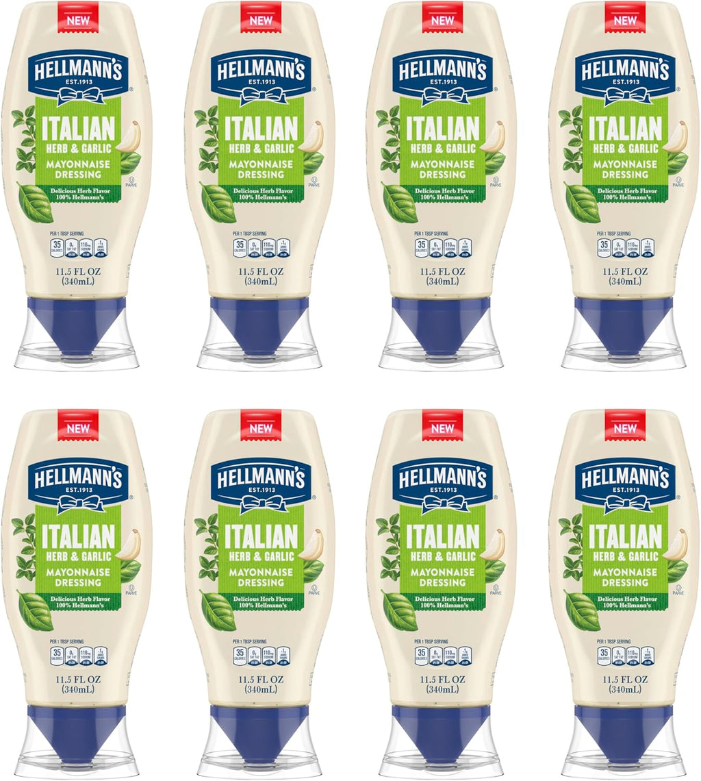 Hellmann's Mayonnaise Dressing 8 Count Italian Herb & Garlic for a Deliciously Creamy Condiment, with Real Ingredients & No Artificial Flavors, 11.5 oz