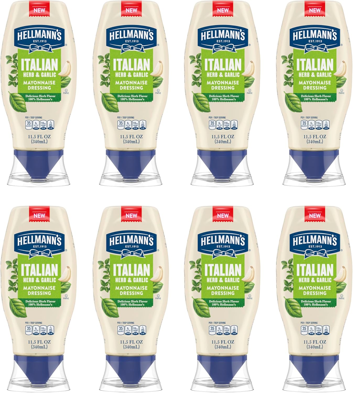 Hellmann's Mayonnaise Dressing 8 Count Italian Herb & Garlic for a Deliciously Creamy Condiment, with Real Ingredients & No Artificial Flavors, 11.5 oz