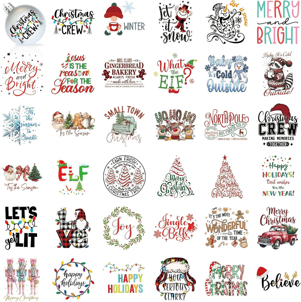 Christmas Decals Stickers for Crafts Vinyl Merry Christmas Word Oranment Decal UV DTF Xmas Ornament Decals for Winter Holiday Ball Glass Cups Jars Wood Decor(joy35)