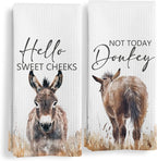 Donkey Gifts Funny Hand Towels Set of 2, Hello Sweet Cheeks Not Today Donkey Botanical Decorative Hand Towels for Bathroom Decor, Funny Farmhouse Bathroom Decor, Dish Cloths & Dish Towel