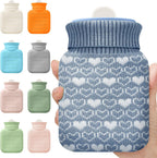 Amylove Mini Hot Water Bottle with Knitted Cover 320ml, Mother's Gift Water Bag for Women, Microwave Heating Bottle for Pain Relief Menstrual Cramps Travel(Stone Blue)