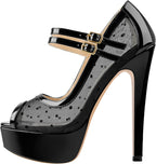 Women's Platform Sandals Mesh Ankle Strap Stiletto High Heels Open Toe Peep Toe