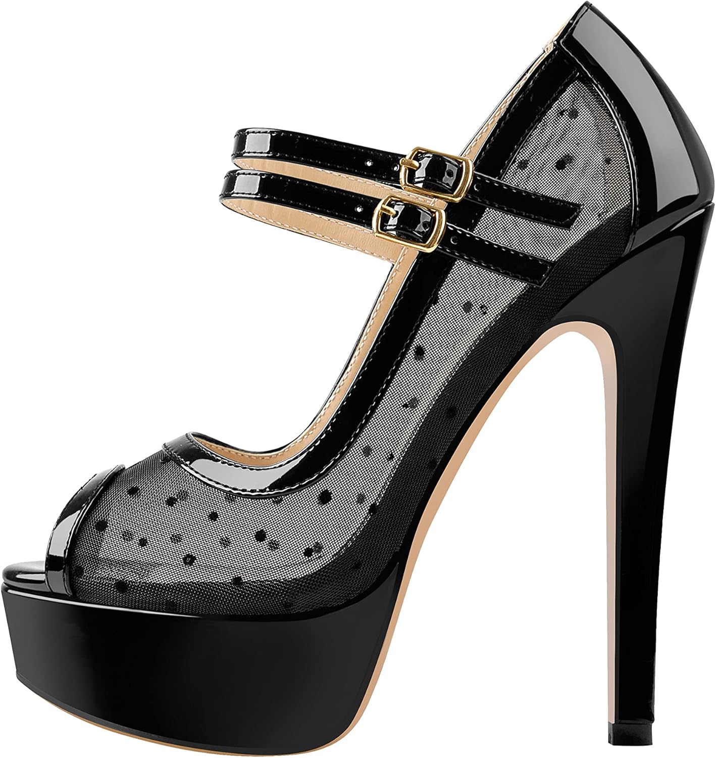 Women's Platform Sandals Mesh Ankle Strap Stiletto High Heels Open Toe Peep Toe