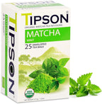 Tipson Organic Matcha Green Tea - Mint - 25 Foil Enveloped Double Chambered Bags - Keto/Paleo