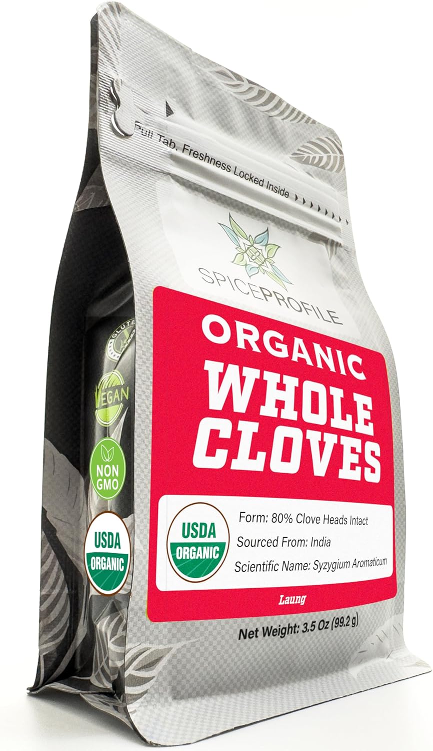 Spice Profile USDA Organic Whole Cloves, Lab Tested, Resealable 3.5 oz Pouch, Laung, Clavos de Olor