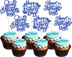 Rsstarxi 24 Pack Happy Father's Day Cupcake Toppers Happy Fathers Day Party Decorations Love Daddy Best Father Cupcake Picks for Happy Father's Day Party Cake Decorations Deep Blue