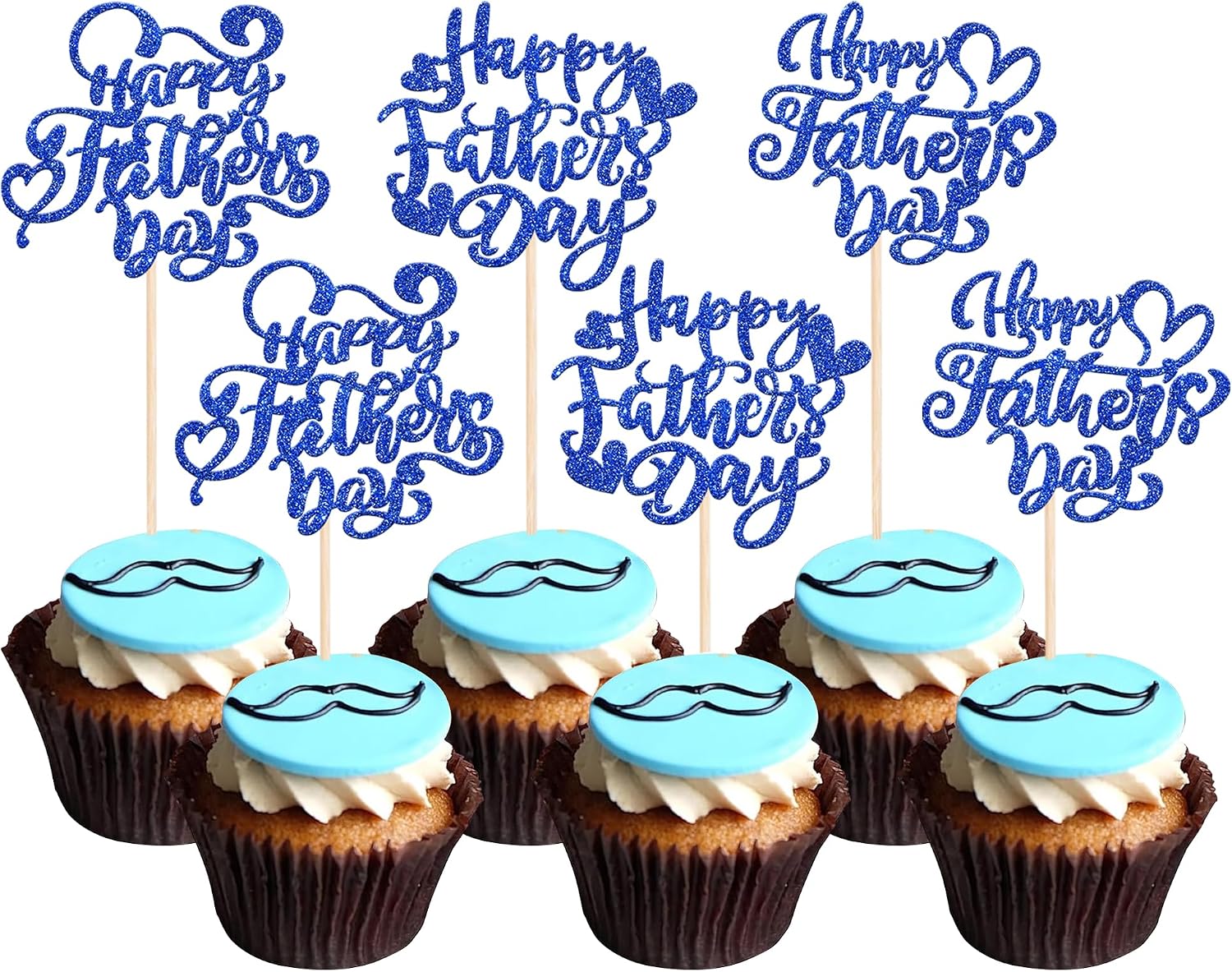 Rsstarxi 24 Pack Happy Father's Day Cupcake Toppers Happy Fathers Day Party Decorations Love Daddy Best Father Cupcake Picks for Happy Father's Day Party Cake Decorations Deep Blue