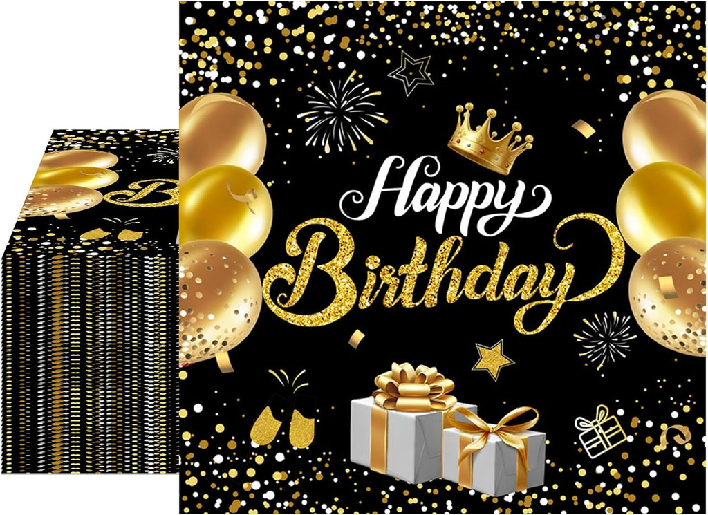 40PCS Happy Birthday Napkins Black and Gold Theme Disposable Paper Napkins for Dinner Picnic Birthday Party Supplies Decorations for Man Woman