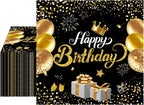 40PCS Happy Birthday Napkins Black and Gold Theme Disposable Paper Napkins for Dinner Picnic Birthday Party Supplies Decorations for Man Woman