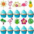 Rsstarxi 30 Pack Tropical Cupcake Toppers Glitter Flamingo Hawaiian Luau Aloha Cupcake Picks for Summer Beach Hawaiian Baby Shower Birthday Party Cake Decorations Supplies