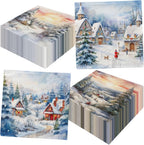Winter Wonderland Decorations-40pcs Winter Wonderland Napkins Christmas Snow House Paper Napkins, Winter Landscape Villa Snow House Scene Paper Napkins for Xmas Holiday Party Supplies