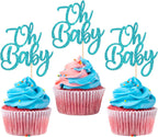 Rsstarxi 24 Pack Oh Baby Cupcake Toppers Glitter Gender Reveal Themed Cupcake Picks Baby Shower Cake Decoration for Baby Baptism Kids Birthday Party Decorations Blue