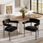 STHOUYN Modern Black Dining Chairs Set of 2 for Kitchen & Dining Room, Boucle Dining Chair with Arms, Barrel Dinner Chairs with Metal Legs & Curved Backres (2PCS, Black)
