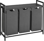 VASAGLE Laundry Hamper, Laundry Basket, Laundry Sorter with 3 Pull-Out and Removable Bags, Shelf, Metal Frame, 3 x 10.6 Gallons (40 L), 36.4 x 13 x 28.4 Inches, Slate Gray and Charcoal Gray UBLH301G01