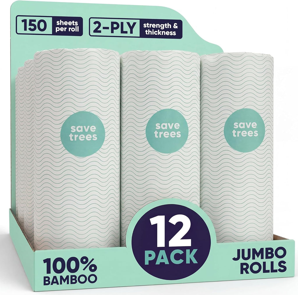 Save Trees Bamboo Paper Towels 12pk - 1800 Sheets Paper Towel Rolls Ultra Absorbent & Durable EcoTowels - FSC-Certified, Vegan Bamboo Kitchen Rolls