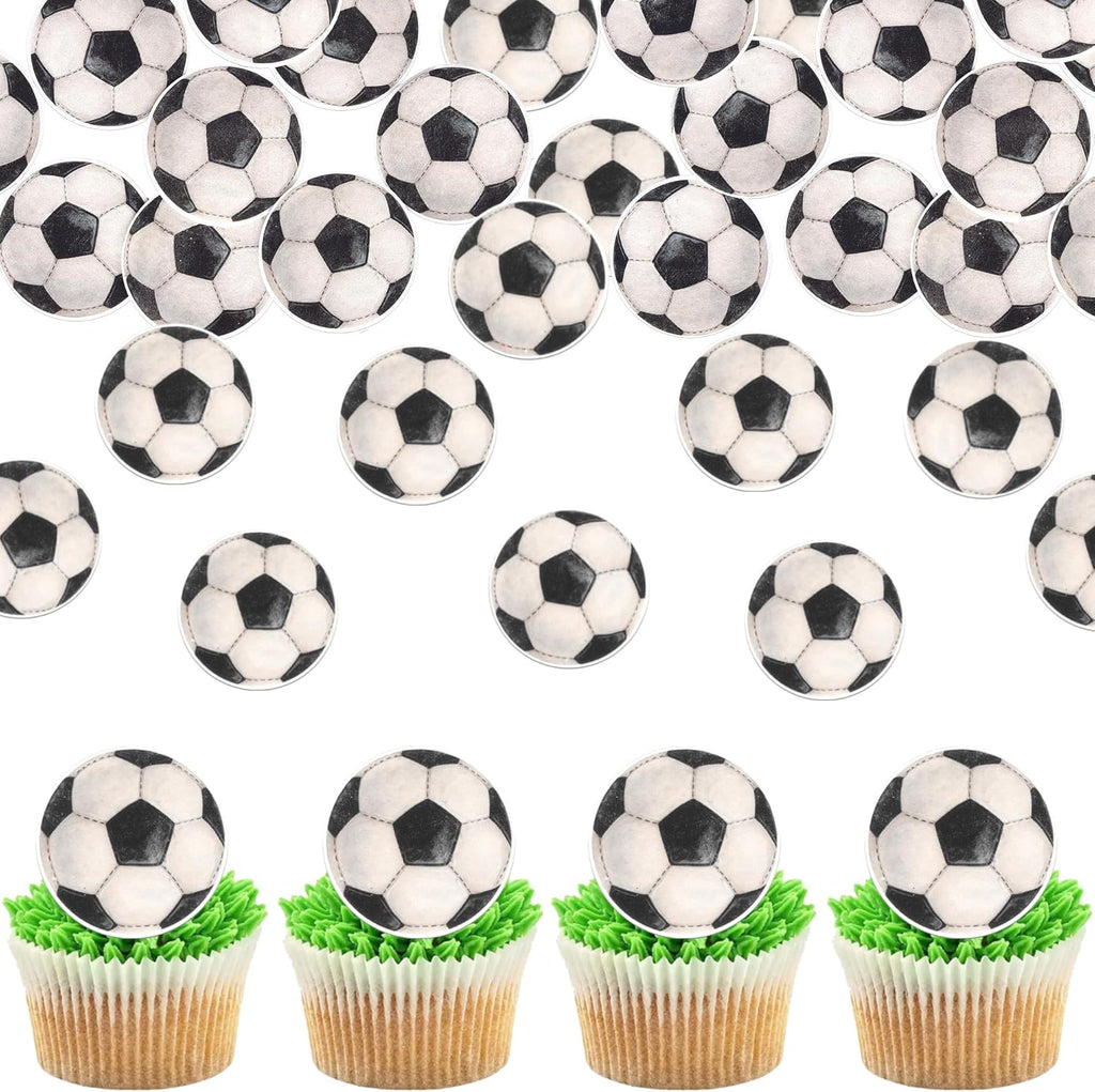 60 PCS Edible Soccer Cupcake Toppers Edible Football Cupcake Picks Wafer Paper Soccer Birthday Party Decorations for Boys Girls Sports Theme Baby Shower Football Birthday Cake Decorations Supplies