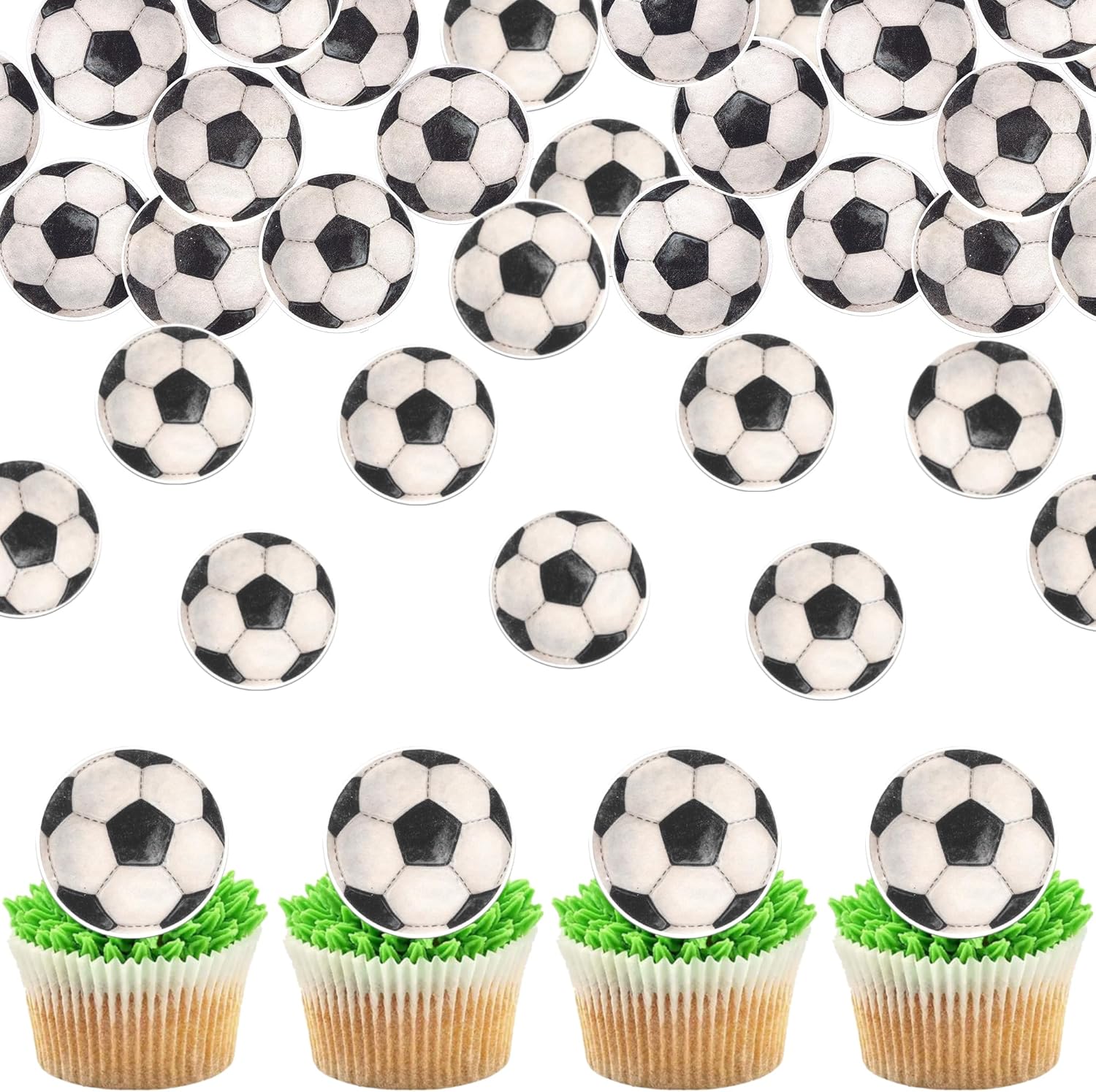 60 PCS Edible Soccer Cupcake Toppers Edible Football Cupcake Picks Wafer Paper Soccer Birthday Party Decorations for Boys Girls Sports Theme Baby Shower Football Birthday Cake Decorations Supplies