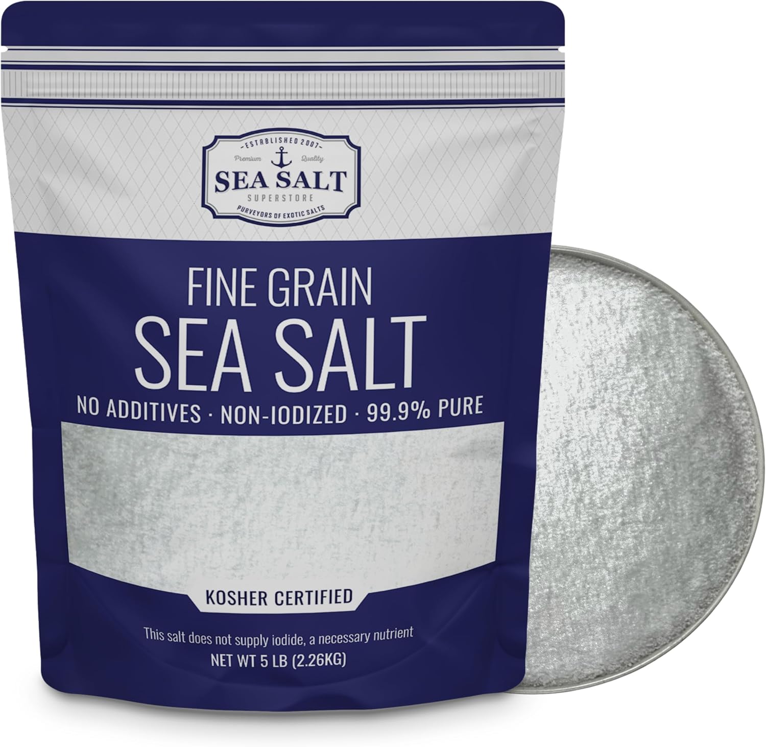 Fine Grain Sea Salt from Baja California, Replacement for Table Salt, Non-Iodized, All-Natural, No Additives (5 lb Bag)