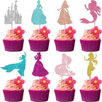 Rsstarxi 24 Pack Mermaid Theme Birthday Cupcake Toppers Glitter Princess Castle Girl Birthday Cupcake Picks for Princess Mermaid Theme Baby Shower Girl Birthday Party Cake Decorations Multi
