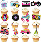 Epakh 48 Pieces 90s Cupcake Topper 90's Theme Party Decorations Hip Hop Music Dance Retro Skate Cupcake Toppers Birthday Stuff for Throwback Decorations Cake Party Supplies